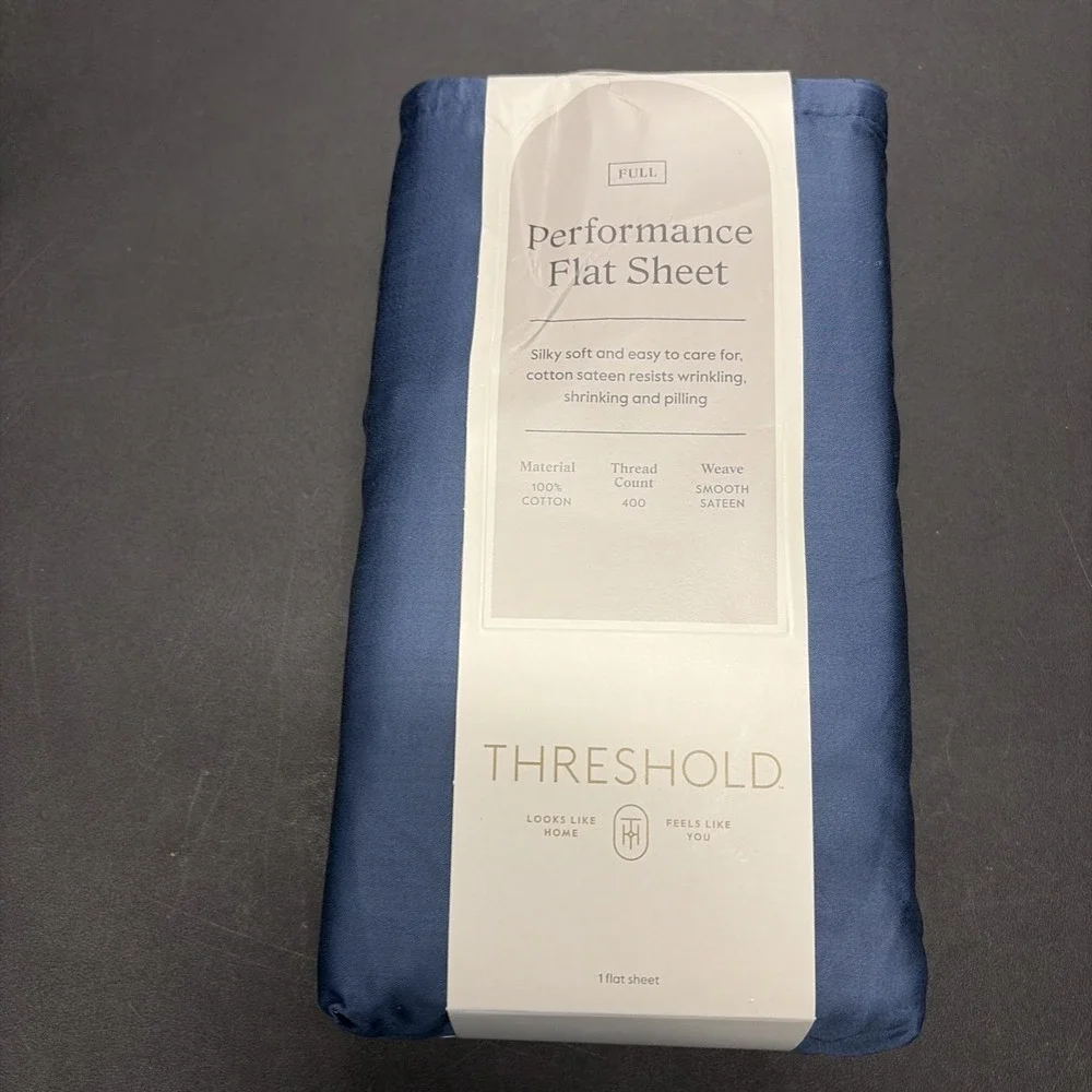 Full 400 Thread Count Performance Flat Sheet Metallic Blue Threshold Cotton 0648